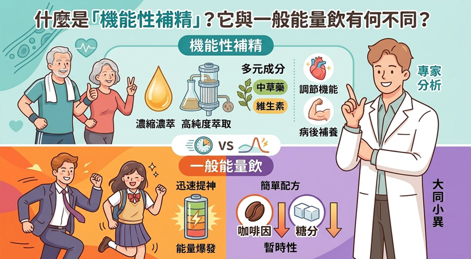Q：什麼是「機能性補精」？它與一般能量飲有何不同？